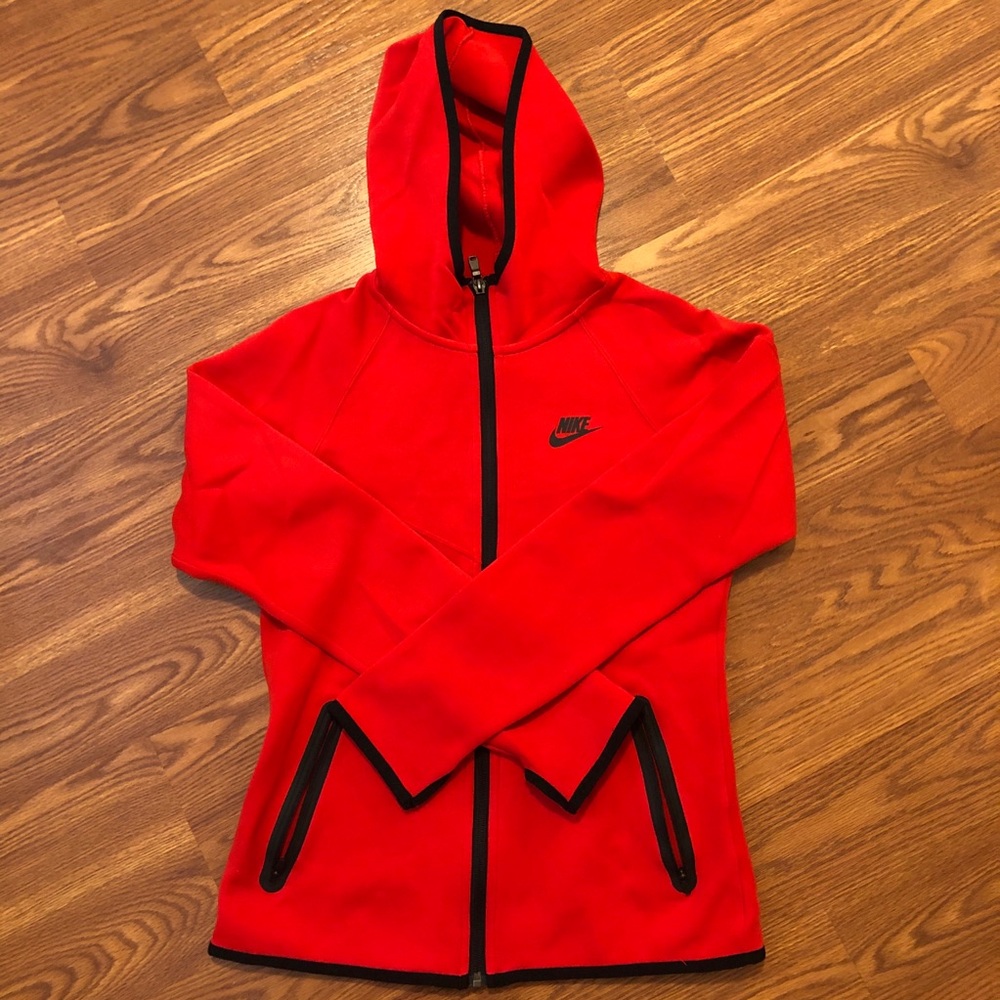 Nike Tech Red Zip Up Long Sleeve Hoodie Small